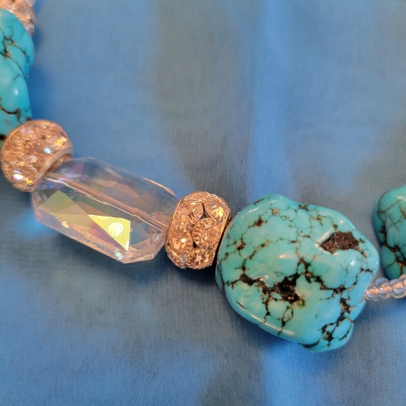 Stunning Beachy Glam Faux Turquoise & Sparkly Bauble Necklace ~ Wow! - Picture 12 of 16